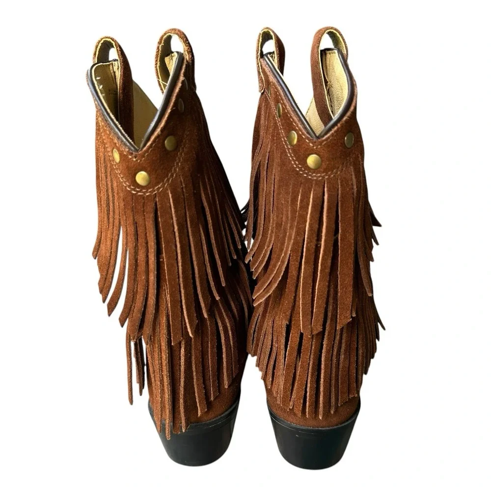 Shyanne Cowboy Boots Girl's Size 2D Double-Fringe Snip Toe Brown Suede Leather